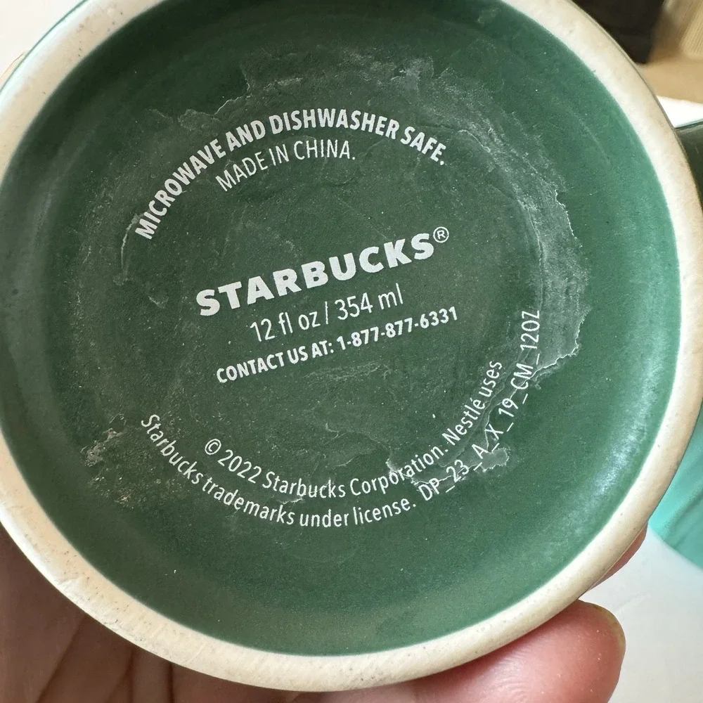 Starbucks 2022 Coffee Mugs Set Of 2 Marbled Green 15 oz Grande Ceramic Mermaid